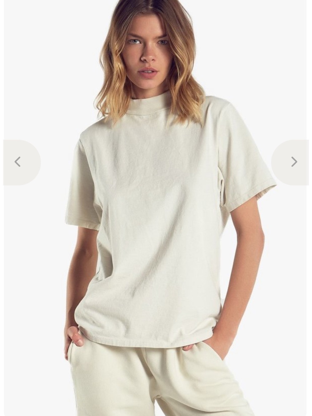 LES TIEN Mock Neck Vintage Tee in Ivory White - Unisex, Extra Large